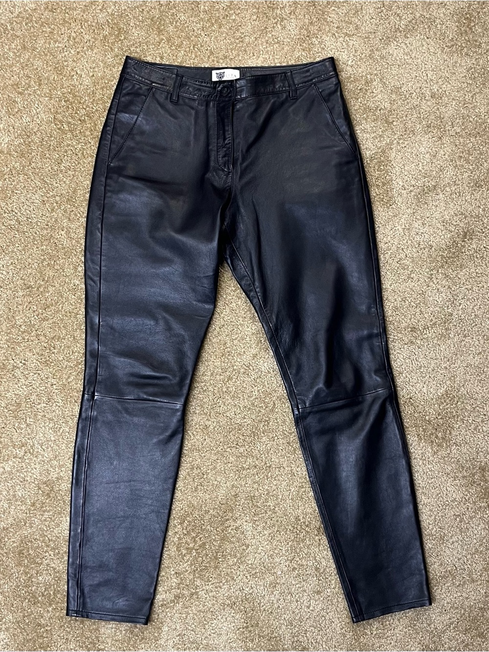 Women’s Black Straight-Leg Leather Pants